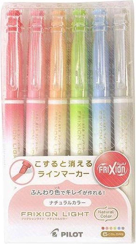 Pilot FriXion Light Natural  6 Colour  set - Uitwisbare Highlighters + 1 FriXion Remover verpakt in een Zipperbag - Pilot