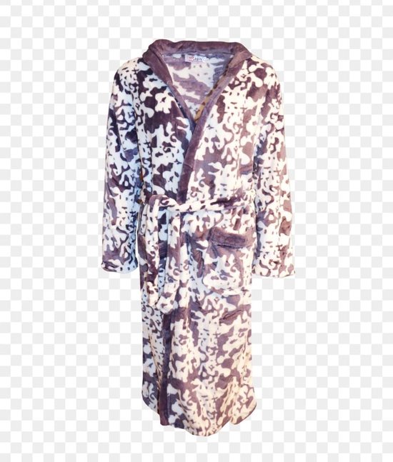 Dames badjas fleece met zakken en capuchon wit/paars XXL 42-44
