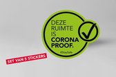 Social Distancing Corona raamsticker “Deze ruimte is Corona Proof” 15cm x 13,5cm - Verplaatsbaar en laat geen lijmresten achter - Set van 5 stickers