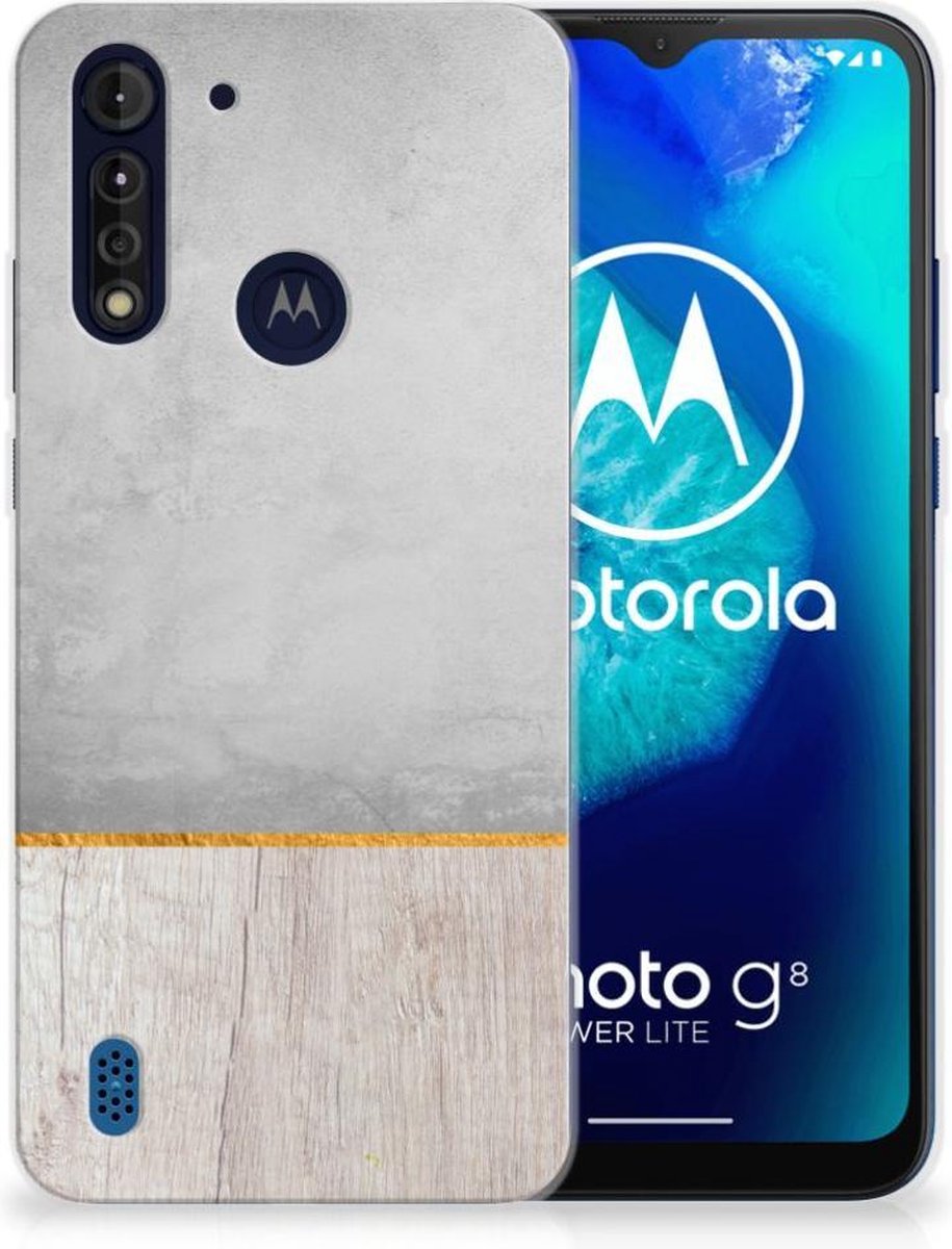 Motorola Moto G8 Power Lite Bumper Hoesje Wood Concrete
