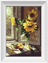 Artstudioclub®  schilderen op nummer volwassenen zonnebloem in venster 40x50cm -Zonder lijst