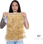 Wavy clip-in hairextension 60 cm lang krullend haar synthetisch, blond kleur #22 van Mi Loco Loco hair extensions clip in haar