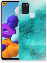 Telefoon Hoesje Geschikt voor Samsung Galaxy A21s Siliconen Hoesje Painting Blue