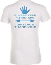 Heren T-shirt neon blauw keep 1,5 meters distance XL