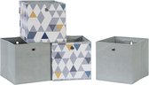 Opbergbox Set of 4 Squares Plus Boxes - Mosaic & Soft Grey