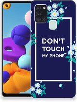 Housse en Cuir Etui de Protection pour Samsung Galaxy A21s Coque Téléphone Fleurs Bleues Dtmp