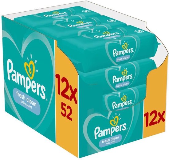 12 x Pampers Fresh Clean Babydoekjes 1 verpakkingen = 52 doekjes ( 744541 )