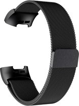 Fitbit Charge 3/4 Milanese Horloge Bandje Zwart (Medium) met magneetsluiting - Verstelbaar - RVS - Activity Tracker Wearablebandje - Milanees horloge armbandje / polsbandje - Activ
