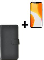 iPhone 12 Hoesje + iPhone 12 Screenprotector - iPhone 12 hoes Wallet Bookcase Zwart + Screenprotector