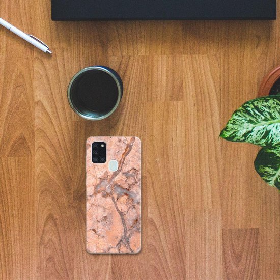 Coque Téléphone pour Samsung Galaxy A21s Bumper Housse Etui Orange De Marbre