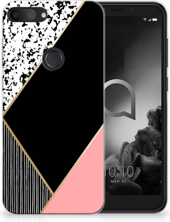 Telefoonhoesje Alcatel 1S (2019) TPU Silicone Black Pink Shapes | bol.com
