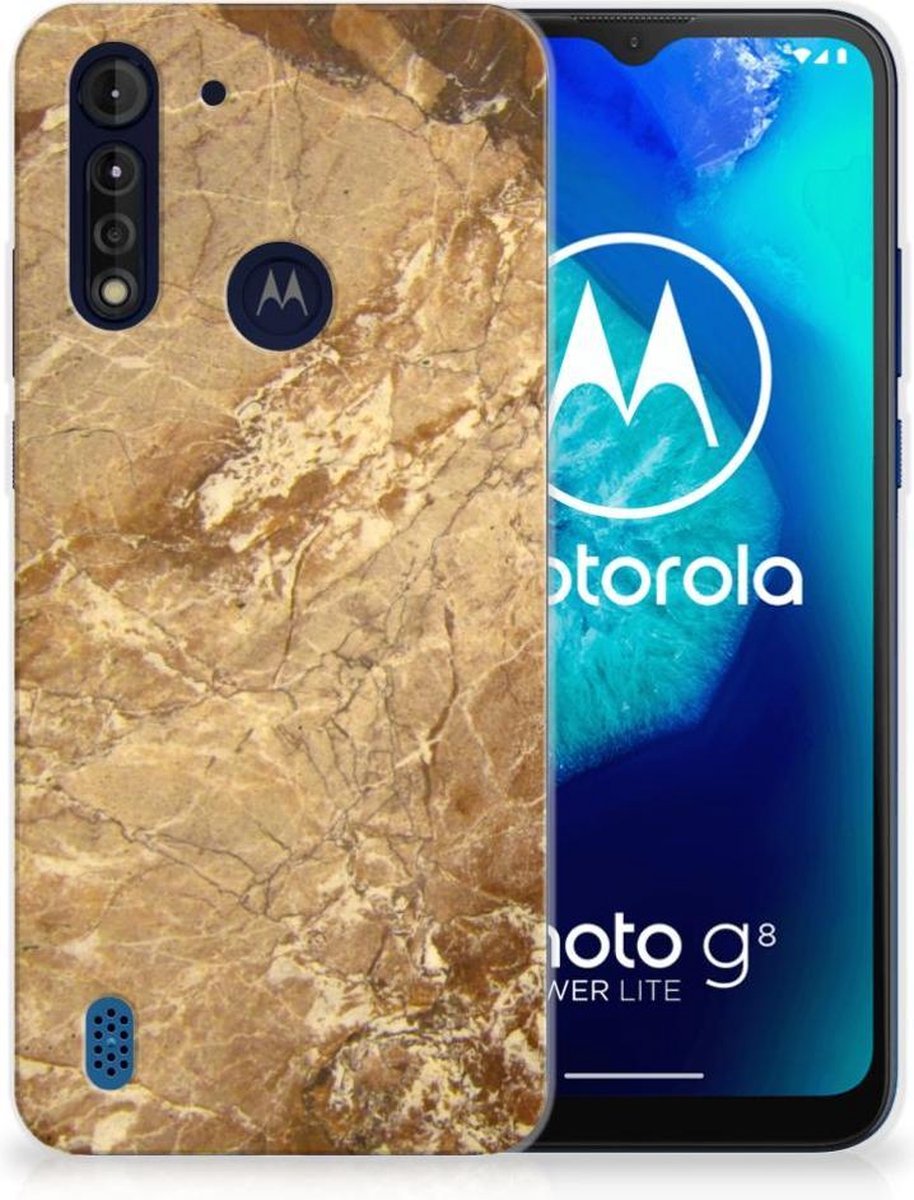 Motorola Moto G8 Power Lite TPU Siliconen Hoesje Marmer Creme