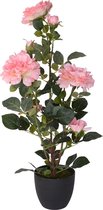 1x Groene kunst planten met roze rozen in pot 70 cm - Woondecoratie/accessoires - Kunstplanten - Nepplanten - Kamerplanten - Rozen - Kamerroos - Roosplanten