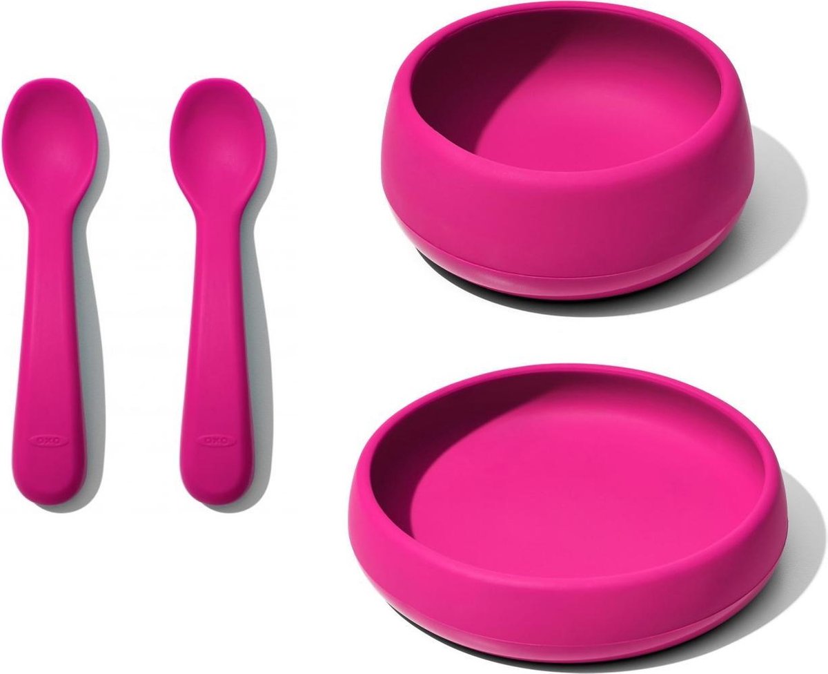 OXO- Tot silicone serviessetje Roze | pink | Schokbestendig | Onbreekbaar | Baby- en kinderservies