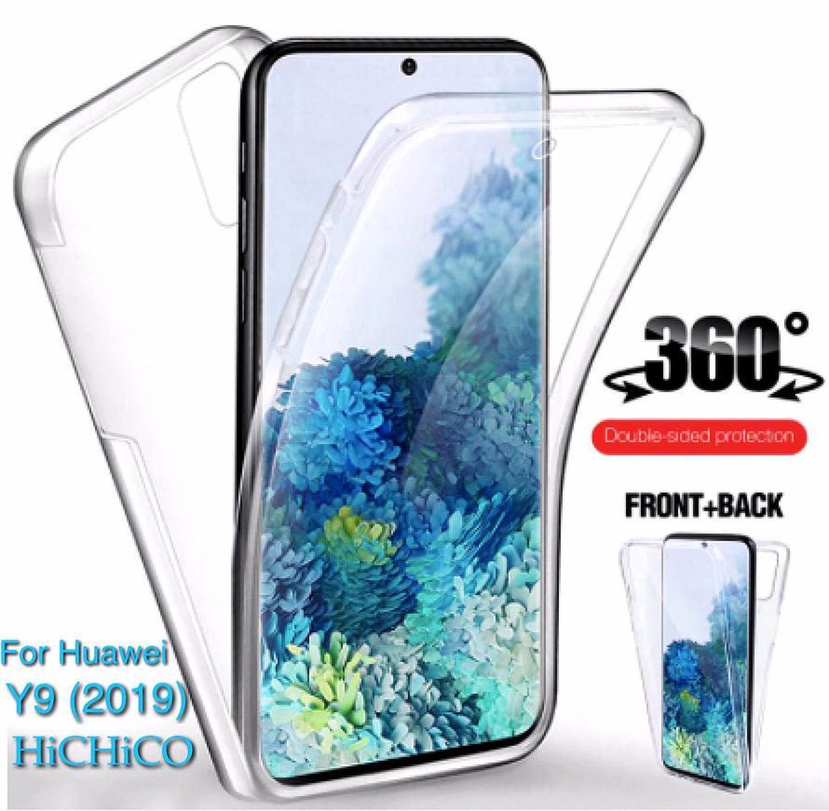 Huawei Y9 (2019) Dual TPU Case Transparant 360° Graden. Optimale Siliconen bescherming Voor-en-Achterkant (2 in 1), Luxury 360° Case Full Cover - HiCHiCO