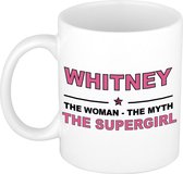 Naam cadeau Whitney - The woman, The myth the supergirl koffie mok / beker 300 ml - naam/namen mokken - Cadeau voor o.a verjaardag/ moederdag/ pensioen/ geslaagd/ bedankt