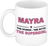 Naam cadeau Mayra - The woman, The myth the supergirl koffie mok / beker 300 ml - naam/namen mokken - Cadeau voor o.a verjaardag/ moederdag/ pensioen/ geslaagd/ bedankt
