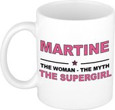 Naam cadeau Martine - The woman, The myth the supergirl koffie mok / beker 300 ml - naam/namen mokken - Cadeau voor o.a verjaardag/ moederdag/ pensioen/ geslaagd/ bedankt