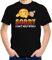 Funny emoticon t-shirt sorry i can not help myself zwart voor kids -  Fun / cadeau shirt 146/152
