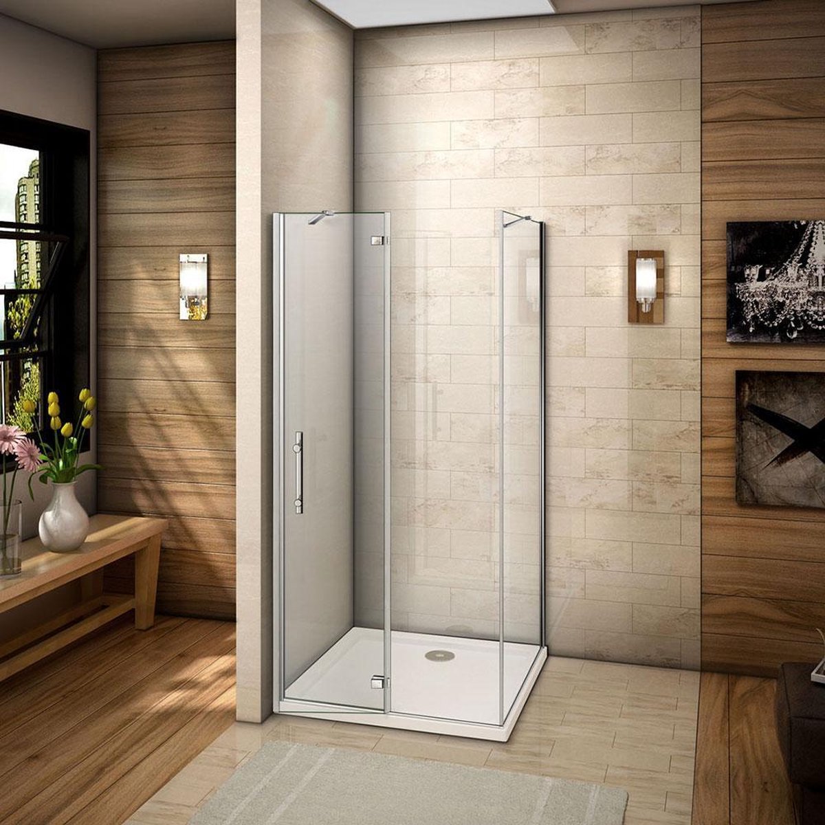 Douchecabine 120x195cm,zijwand70cm,hoekinstap nis douchecabine