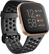 Siliconen Smartwatch bandje - Geschikt voor  Fitbit Versa / Versa 2 siliconen bandje met gaatjes - zwart - Maat: L - Horlogeband / Polsband / Armband