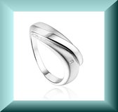 Zilveren Ring met Diamantje/ Mat/Poli Rhodium/ maat 16