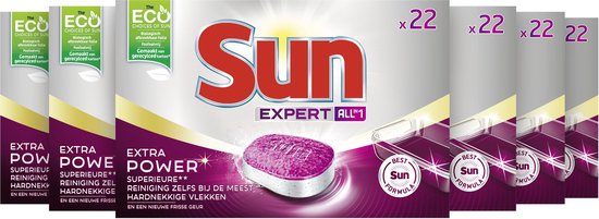 Sun Expert All-in-1 Extra Power Normaal Vaatwastabletten - 6 x 22 tabletten - Voordeelverpakking