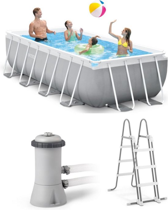 Intex Zwembadset Frame rechthoekig 400x200x100 cm Pomp en Ladder - Met... | bol.com