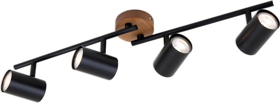 Briloner Leuchten WOOD & STYLE plafondlamp - spots draaibaar - 4-lichts - GU10 - Hout en Metaal - Zwart