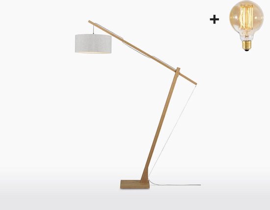 Vloerlamp - MONTBLANC - Bamboe Voetstuk (h. 220 cm) - Licht Linnen - Met LED-lamp