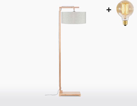 Vloerlamp – HIMALAYA – Bamboe Voetstuk (h. 176cm) - Licht Linnen - Met LEDlamp