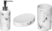 4goodz 3-delige Marmer Badkamer accessoire set - Wit/Zwart