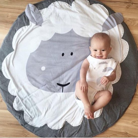 speelmat grijs - diameter 90 cm - baby speelkleed - ligmat voor baby -... bol.com