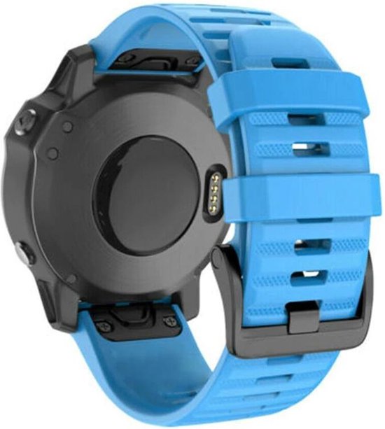 Firsttee - Siliconen Horlogeband - EASY FIT - Voor GARMIN - LICHTBLAUW - 22 MM - Horlogebandjes - Sporthorloge - Easy Click - Garmin - S60 - S62 - Fenix 5 - Forerunner 935 - Fenix 6 (Pro) - Horloge bandje - Golfkleding - Golf accessoires - Cadeau - Firsttee