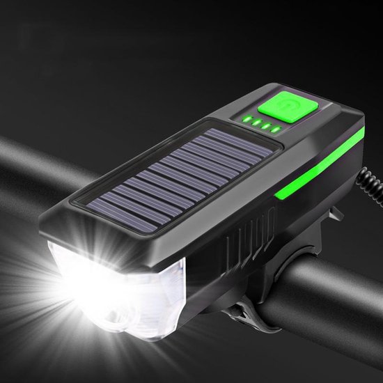 Fietsverlichting met fietsbel - Fietslamp op accu - USB  oplaadbaar/Zonne-energie - 120... | bol.com