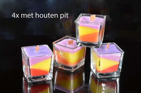 Set de 4 bougies Tri ColorePlus en verre - avec mèche en bois (bois) - Made by Candles by Milanne