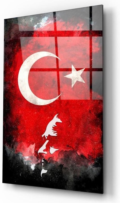 Silhouette d'Ataturk avec drapeau turc 2 Insigne imprimés UV Peinture en Glas trempé 110x70 cm