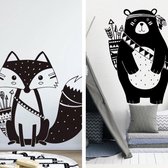 Muursticker Voor De Babykamer - 2 stuks - Kraam Cadeau - Zwart/Wit - Muursticker Kinderkamer - Wanddecoratie Kinderkamer - Jongen - Meisje - Dieren - Industriële Muursticker Kinderkamer - Die