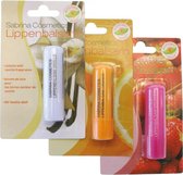 Sabrina Rudnik Cosmetics - 3 Lippenbalsems - Vanille en Sinaasappel en Aardbei - Set met 3 x 4,5 gram inhoud in blisterverpakking