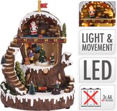 Kersthuis - Kerstdorp - Kersttafereel in boomstam met lampjes en beweging B/O