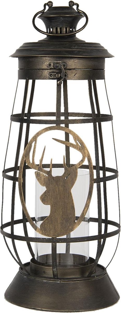 Clayre & Eef Windlicht 18x18x50 cm Bruin Metaal Glas Rond Kaarsenhouder Sfeerverlichting