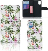Telefoonhoesje Geschikt voor Samsung Galaxy A41 Flip Hoesje met naam Flamingo Palms