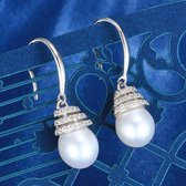 Geshe-Zilveren oorbellen zoetwater parel oorhangers met bling bling spiraal kap-zilver 925-witte zoetwaterparel oorbellen 10 mm