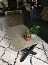 Industriële steigerhouten salontafel kleur Grijs| X-onderstel mat zwart