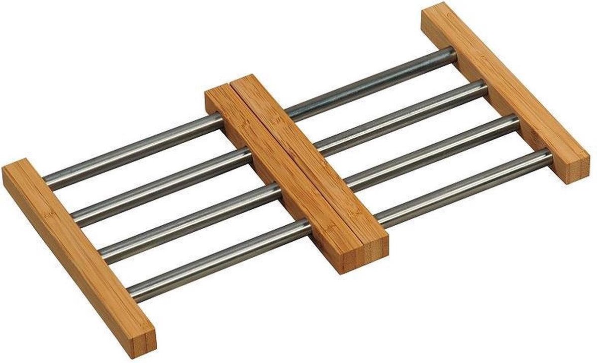 Excellent Houseware Panonderzetter - uitschuifbaar - 21 x 22 cm - bamboe en rvs - verstelbara