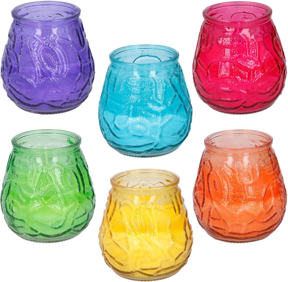 6 citronella kaarsen in gekleurd glas