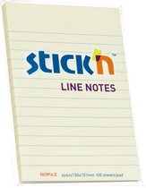 Stick'n Schrijfblok - 152x101mm, gelinieerd, pastel geel schrift, 100 sticky notes