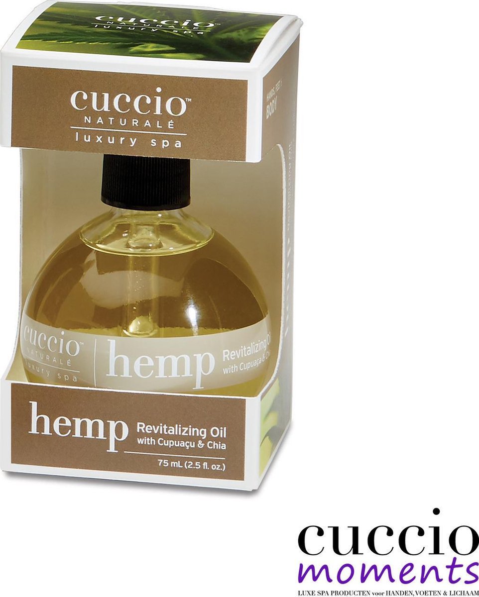 Cuccio Cuticle Revitalizing Complex Oil 75ml Hemp- Bevat Hennep zaadolie-Chia zaadolie-Cupuacu Seed Butter - Verzorgende nagelriemolie - Hydrateert en verzorgd-Beschermd en geneest de nagelriemen-Ideaal voor je eigen Moederdag Spa - Ritueel @ Home