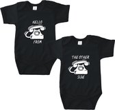 Rompertjes baby met tekst - Hello from the other side - Romper zwart - Maat 50/56