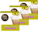 Drie verpakkingen Nescafé Dolce Gusto Cappuccino Skinny/Light met elk 8 koffie- en 8 melkcups.